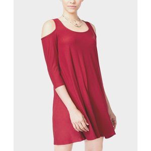 Womens Cold Shoulder T Shirt Dress Long Sleeve Scoop Neck Burgundy Size Small